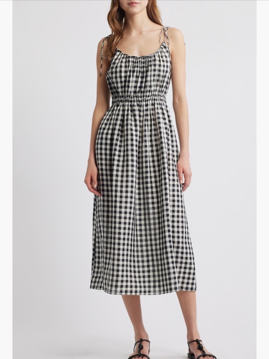 Doen Dresses & Skirts - Doen Black & White Gingham Tie-Strap Midi Dress